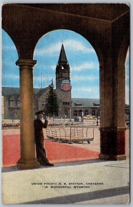 Cheyenne Wyoming 1940s Postcard Union Pacific Railroad Train Station