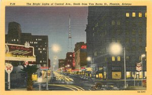 Arizona Phoenix Central 1950s autos night Lollesgard Teich Postcard 22-10395