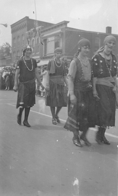 G64/ Interesting Real Photo RPPC Postcard c1930s Gypsy Parade Women