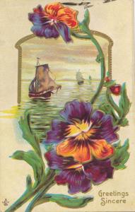 Sincere Greetings from Mildred - Flowers and Sailboats - DB