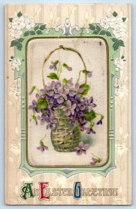 c1910's Easter Greeting Violet Flowers On Basket Winsch Back Bayonne NJ Postcard