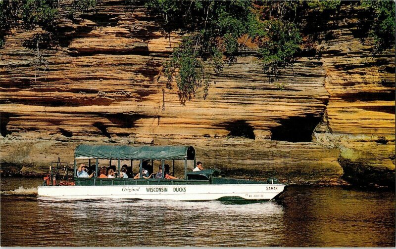 Duck Sandstone Shoreline Lower Dells Wisconsin River Postcard Dells Unposted Vtg 