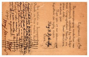 Massachusetts Essex Cancel 1899 , Edgewood Congregational Society , Reply Card