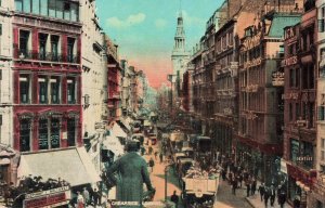 GB London England-Cheapside-Double Decker Buses-Vintage c1908 Postcard (F9)