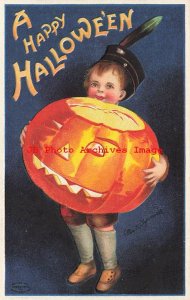 324085-Halloween, IAP No 978-4, Clapsaddle, Boy Holding Large Jack o Lantern