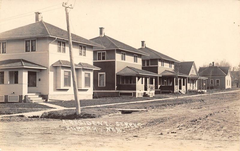 Aurora Nebraska~Residential Neighborhood~Big Houses on Dirt Road~1923 RPPC 