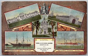 Annapolis Maryland c1910 Postcard US Naval Academy Multiview Armory Flagship