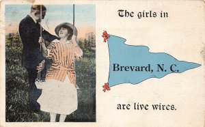 J92/ Brevard North Carolina Pennant Postcard c1910 Live Wire Girls 375
