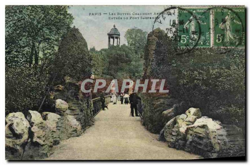 Old Postcard Paris Buttes Chaumont Las Entry of Suspension Bridge