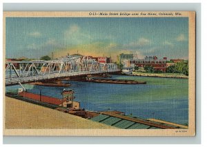 1939 Main Street Bridge Over Fox River Oshkosh Wisconsin Postcard Linen C Teich  