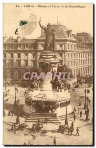 Old Postcard Paris Statue and place de la Republique