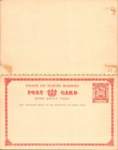 Mint British North Borneo Postcard Postal Stationery Paid Reply One Cent