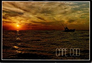 Massachusetts Cape Cod Sunset Over Sport Fishing Boat 1994