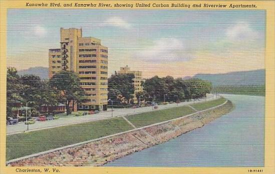 Kanawha Boulevard And Kanawha River Showing United Carbon Building And Riverv...