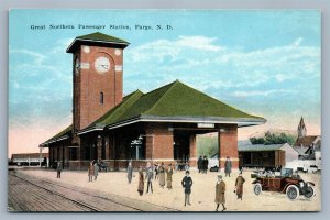 FARGO ND RAILROAD STATION ANTIQUE POSTCARD RAILWAY TRAIN DEPOT