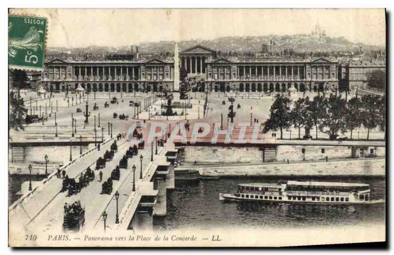 Old Postcard Panorama Paris to the Place de la Corcorde