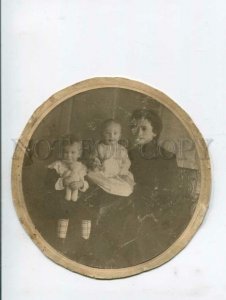 3119073 Mom & Kids w/ TEDDY BEAR Toy Vintage REAL PHOTO