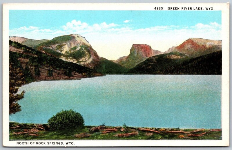 Vtg Wyoming WY Green River Lake Square Top Mountain 1920s View Postcard