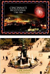 2~4X6 Postcards Cincinnati, OH Ohio  BICENTENNIAL FIREWORKS & FOUNTAIN SQUARE