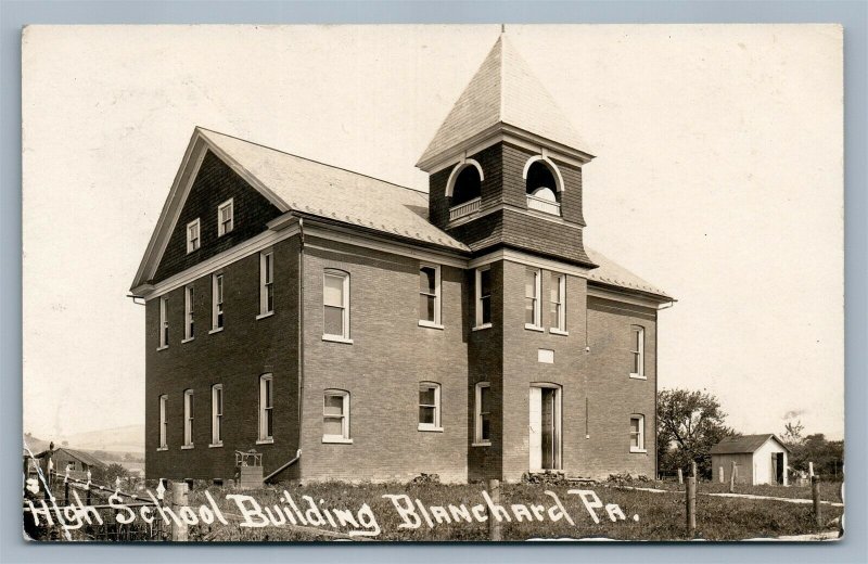 BLANCHARD PA NEW SCHOOL BUILDING ANTIQUE REAL PHOTO POSTCARD RPPC