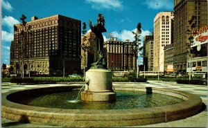 Vtg Detroit Michigan MI Grand Circus Park 1950s Unused Chrome Postcard