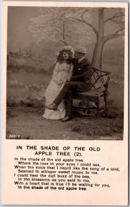 Couple Sitting on Bench, Shade of Old Apple Tree, Poem, Real Photo, Postcard