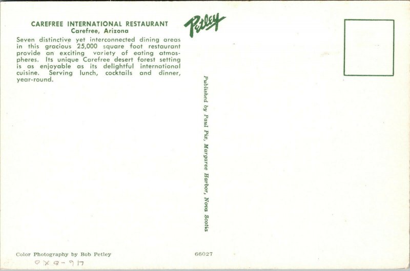 Vtg Carefree Arizona AZ Carefree International Restaurant 1950s Unused Postcard