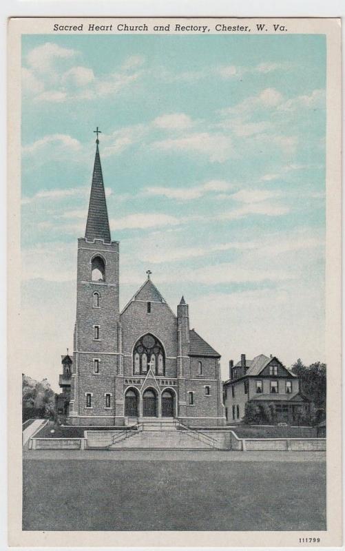 1953 CHESTER West Virginia W VA Postcard Sacred Heart Church Rectory