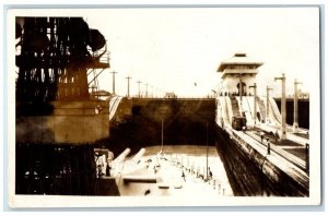 c1920's Panama Canal Locks View From US Ship Deck Sailors RPPC Photo Postcard