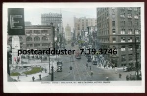 dc49 - VANCOUVER BC 1930s Hastings Street Trams. Real Photo PC Gowen Sutton