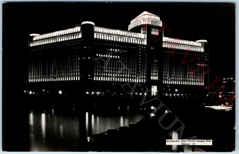 c1930s Chicago, IL RPPC Night Merchandise Mart Shopping Mall Photo Retail A164