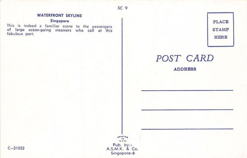 Singapore China A. S. M. K. & Co. Number SC 9 Postcard