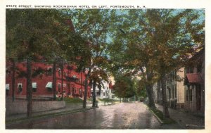Vintage Postcard State Street Rockingham Hotel On Left Portsmouth New Hampshire