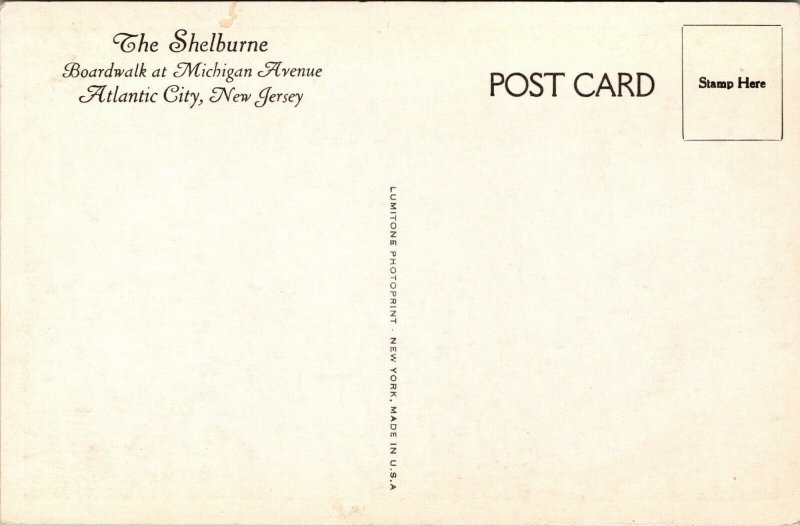 Vtg The Shelburne Hotel Boardwalk at Michigan Avenue Atlantic City NJ Postcard