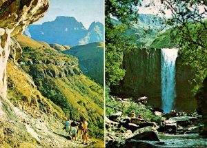 South Africa Natal Drakensberg Hikers In Mountains and Sterkspruit Waterfall ...