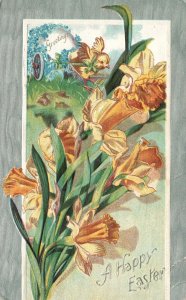 Vintage Postcard 1910's A Happy Easter Flower Bouquet Chick Greetings & Wishes