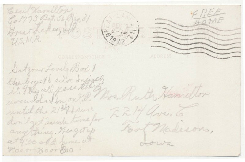 1942 RPPC U.S.S. Farragut Cecil Hamilton Great Lakes Real Photo Postcard 