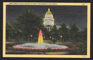 State Capitol at Night Sacramento CA Unused c1932