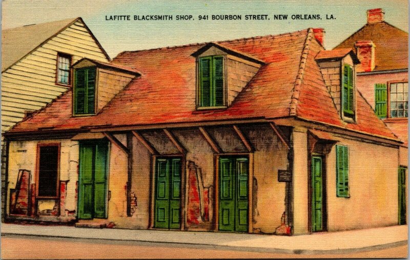 Vintage 1941 Lafitte Blacksmith Shop Bourbon Street New Orleans LA Postcard