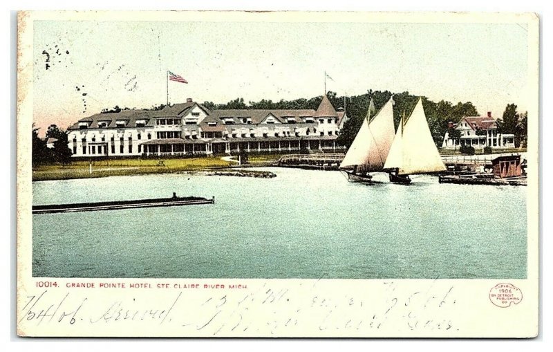 Grande Pointe Hotel, St. Clair River, MI Postcard *7B7