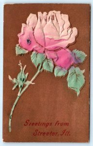 GREETINGS from STREATOR, Illinois IL ~ Embossed Flower 1909 Postcard