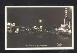 RPPC BEND OREGON DOWNTOWN STREET SCENE AT NIGHT REAL PHOTO POSTCARD