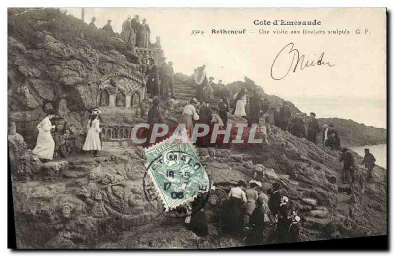 Old Postcard Rotheneuf A Visit to Sculptes Rocks Cave