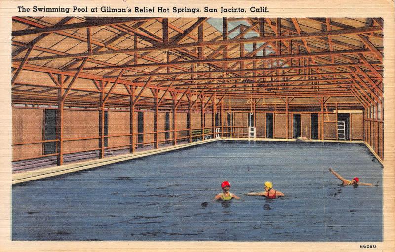 Swimming Pool at Gilman's, San Jacinto, California, Early Postcard, Unused