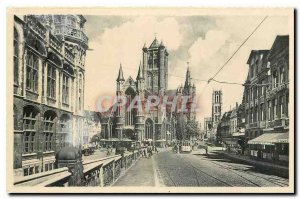 Postcard Old Gent St Nicolas Church and Belfry