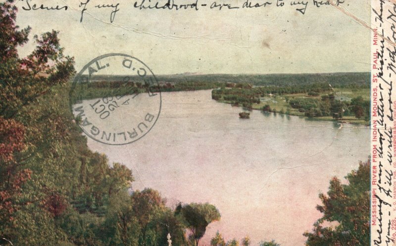 Mississippi River From Indian Mounds St. Paul Minnesota MN Vintage Postcard 1906