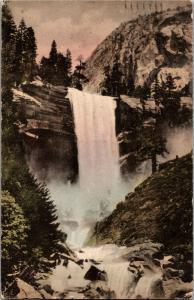 Waterfall at Yosemite from Camp Curry Hand Colored c1929 Vintage Postcard O23