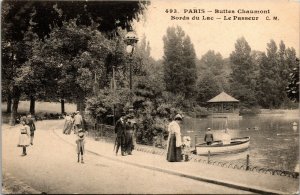 Vtg Paris France Buttes Chaumont Bords Du Lac Le Passeur 1910s Postcard