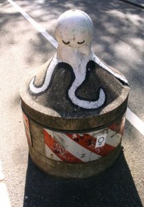 Ghost Octopus On Road Litter Bin German Street Art Graffiti Postcard