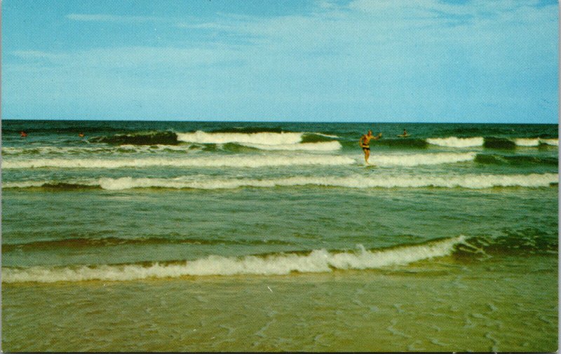Vtg 1970s Surfer Surfing Along Delaware Coast DE Unused Chrome Postcard